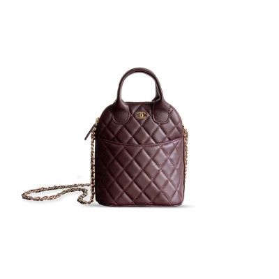 CHANEL CLUTCH WITH CHAIN SHINY LAMBSKIN IN WINE RED AP4742 (18*17*6cm)